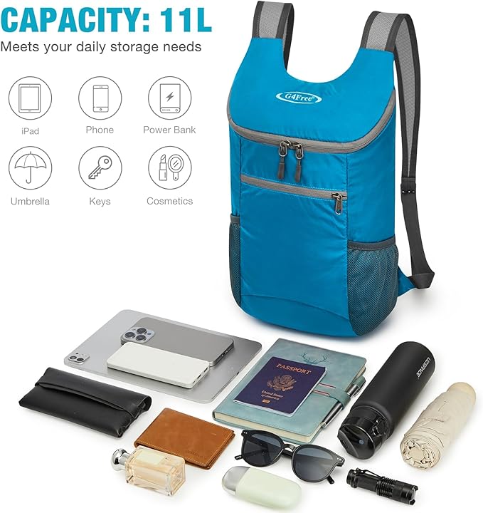 G4Free Lightweight Packable Hiking Backpack for Men Women Small Hiking Daypacks Foldable Shoulder Pack Casual Outdoor Bag 11L