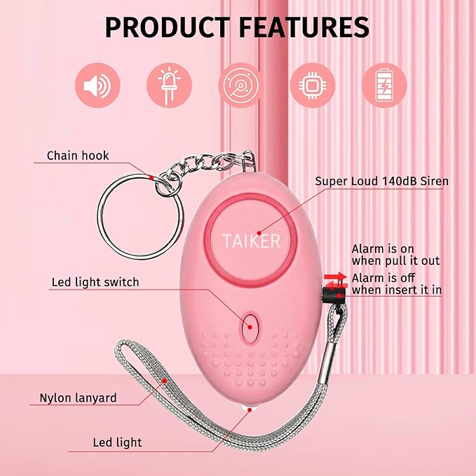 Personal Alarm for Women 140DB Emergency Self-Defense Security Alarm Keychain with LED Light for Women Kids and Elders-2 Pack (Aqua Marine & Pink)