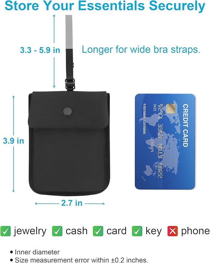 RFID-Blocking Travel Bra Wallet, Hidden Money Pouch with Adjustable Elastic Strap, Ideal Secret Pocket Protect Your Credit Cards Cash Valuables