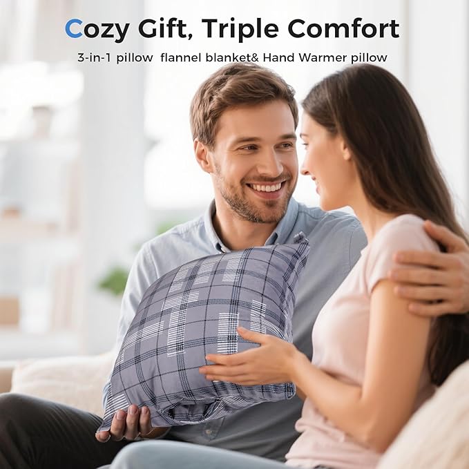 3 in 1 Travel Pillow Blanket Set with Removable Flannel Blanket Throw,Hand Warmer Pockets,Pillow (Color6, 60in*79in)