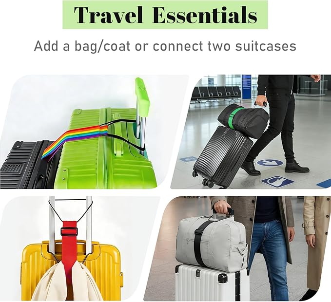 Multi Use Strong Adjustable Luggage Connector Straps for Suitcases,4 Pack Flexible Luggage Accessories Elastic Fastening Bag Strap (Colorful)