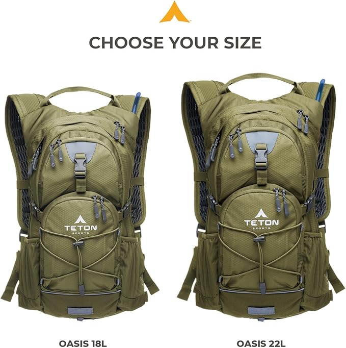 Teton Oasis/Trailrunner Hydration Backpack – Lightweight Water Pack with 2L/3L Bladder for Hiking, Running, Cycling, Biking 18L/22L Sizes – Sewn-in Rain Cover – Fits Men and Women