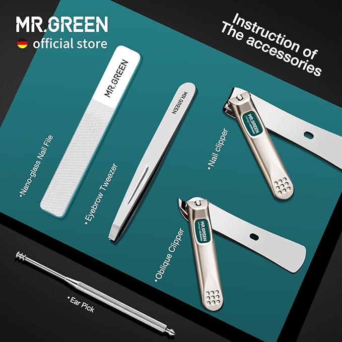 MR.GREEN Portable Manicure Sets Pedicure kits Stainless Steel Nail Clippers Tool Travel Grooming Case Nail Scissors Gift Box (Mr-6102)