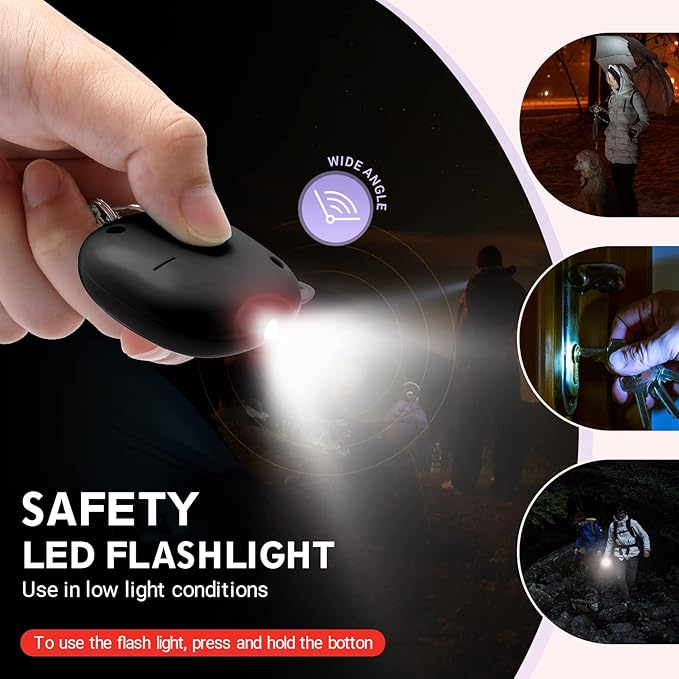 Safe Sound Personal Alarm, 130 dB Loud Siren Song Emergency Security Alarm Keychain with LED Light, Personal Sound Safety Siren for Women, Men, Children, Elderly(Black)