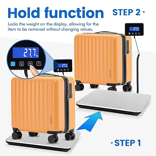 MaxWorks Digital Platform Scale 440 lb Capacity Stainless Steel Shipping Scale USB-C Rechargeable with LCD Display for Packages Luggage & Warehouse Use 51076