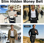 FuninCrea Waterproof Hidden Money Belt for Travel, Anti-Theft Belt Bag with RFID Blocking Function Adjustable Slim Waist Bag with 2 Zipper Pockets & 1 Back Pocket for Travel Running (B, Black & Grey)