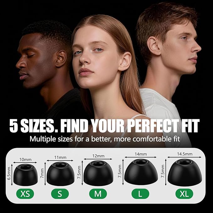 15 Pairs Ear Tips for Powerbeats Pro 2, Replacement EarTips Accessories for Beats Pro 2 Earbuds, 5 Sizes (XS/S/M/L/XL), Fit Charging Case, Black