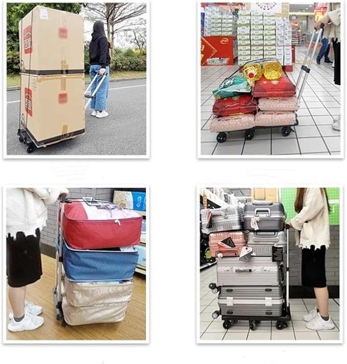 Foldable Push Hand Cart Folding Platform Truck Plastic Push Cart Heavy Duty Portable Trolley with Retractable Assis for Luggage Travel Moving Office Dolly Cart (Color : B