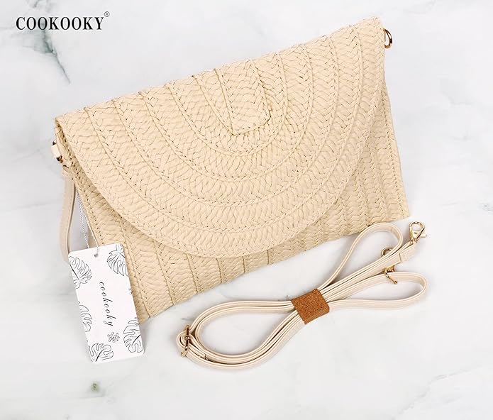 COOKOOKY Straw Clutch Handbag Summer Beach Straw Purse for Women woven Envelope Bag | Straw, Summer, Beach, woven, Straw, Summer