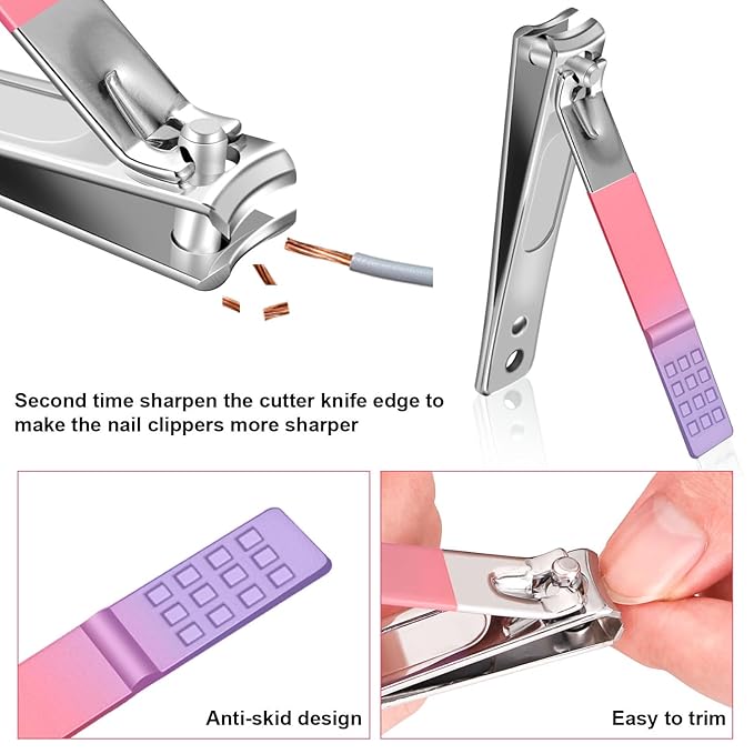 Manicure Set, Travel Mini Nail Clippers Kit Pedicure Care Tools, 10pcs Stainless Steel Grooming kit (Pink Purple)