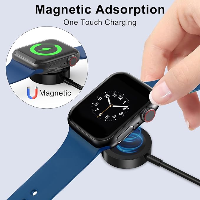 2Pack 5ft/1.5m for Apple Watch Charger USB Magnetic Wireless Fast iWatch Charger Portable Compatible with iWatch Ultra/Series 9/8/7/6/SE/SE2/5/4/3/2/1-[Black]