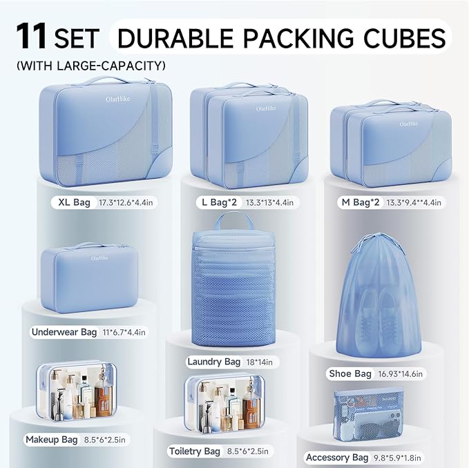 11 Set Packing Cubes for Travel, Gifts for Women Mom,Anti-Tearing Suitcase Organizer,OlarHike Vacation Essentials & Accessories for Cruise Ship