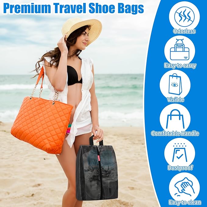SelfTek Travel Shoe Bags, 3 Pack 3 Size Waterproof Shoe Bags for Travel with Double-Sided Zippers, Portable Shoe Storage Organizer for packing for Men, Women & Kids - Ideal Family Travel Accessories