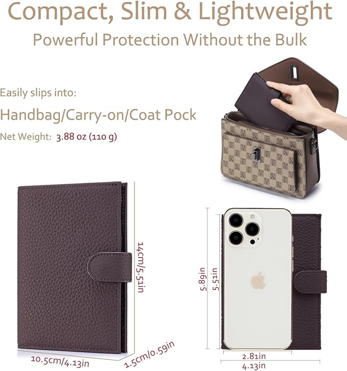 Genuine Leather Passport Wallet with RFID Blocking – Slim Travel Passport Holder with Card Slots, Zipper Coin Pocket & Cash Sleeve, Classic Travel Wallet (Coffee Brown)
