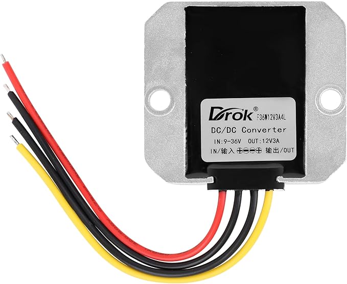 DROK Boost Buck Converter 9V-36V to 12V 3A 36W Aluminium Shell Waterproof Auto Step Up Down Voltage Regulator 12V Volt Transformer for Car Audio Solar Power System LCD Television LED Display Screen