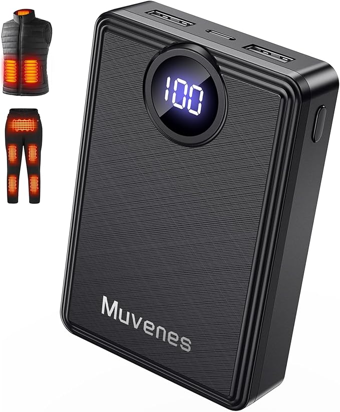 Heated Vest Battery Pack, Portable Power Charger 12000mAh 5V/2A Power Bank with LED Display, Compatible with Soleilwear USB Heated Clothing - No for 7.4V DC Heated Devices