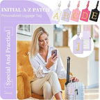 Personalized Initial Luggage Tags for Suitcase, Purple Leather Cute Luggage Tags with Privacy Cover Name Card, Embroidered Custom Monogrammed Luggage Tag Travel Backpack Tags Gifts for Women Kids(J)