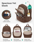 BAGSMART College Laptop Backpack, Travel Backpack for Women, Quilted Casual Daypack, Water-Resistant Bookbag for 15.6 Inch Laptop, Chocolate