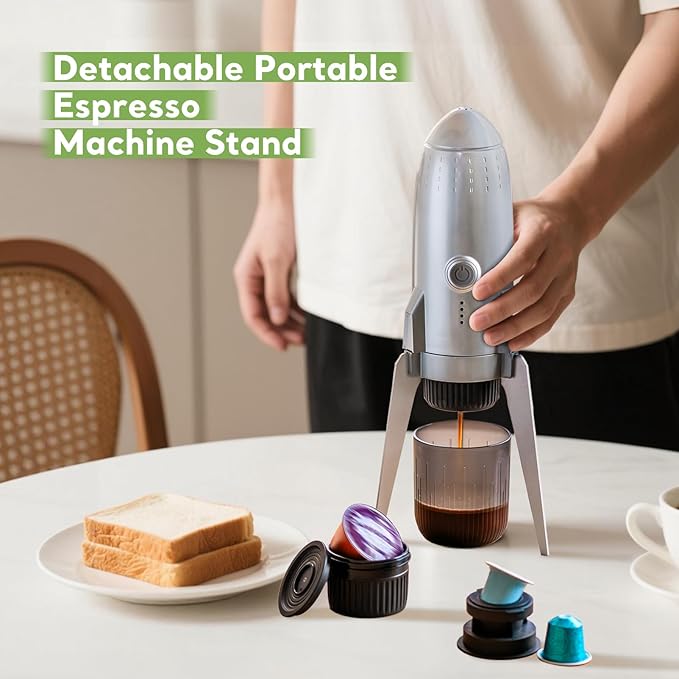 3 in 1 Portable Electric Espresso Machine On the Go with Detachable Coffee Stand, Car Coffee Maker Self-Heating with USB-C, For Travel Camping and Hiking With Ground Coffee & NES PRES*O/DG Pod