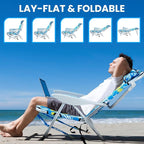 2 Pack Lightweight Portable Camping Beach Chair for Adult, Outdoor Lay Flat Folding Beach Chairs with 5 Positions, Backpack Beach Chair with Towel Bar, Zipper Pouch, Cup Holder, Hawaiian Style