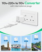 220V to 110V Converter with USB C 35W, Voltage Converter US to Europe for Hair Straighteners, Universal Travel Adapter with 2 USB C Ports & 1USB-A Port, Power Plug Adapter UK/US/AU/EU