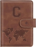 Passport Holder Wallet Cover Personalized Letter A-Z Travel Wallet RFID Blocking Passport Cover Wallet Case for Travel Passport Book Holders for Women and Men, Brown-C