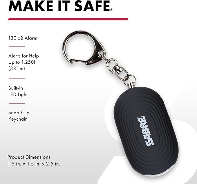 SABRE 2-in-1 Personal Alarm with LED Light, 130dB Personal Safety Siren, Snap Hook for Instant Access, 1,250 Foot (381 Meters) Range, Compact Design for Easy Attachment to Purse, Bag, or Keys