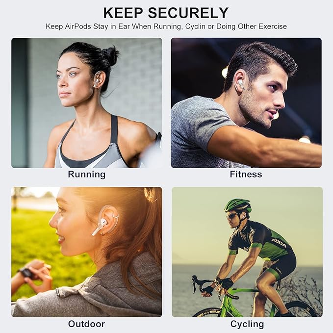 AirPods Ear Hooks - Upgraded Anti Slip Sports Clip Hooks for AirPods 1, 2, 3, 4, Pro and Pro 2 Transparent