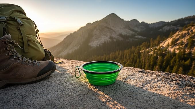 Silicone Foldable Pet Food Water Feeder, Collapsible Travel Bowl for Dog and Cat, Outdoor Portable (Green)