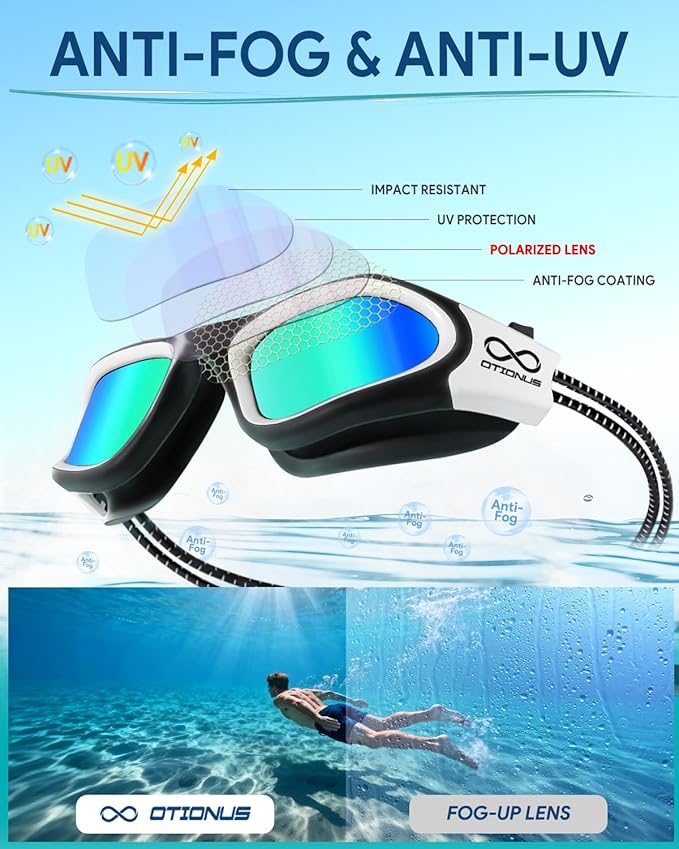 Swim Goggles, Polarized Adult Swimming Goggles Bungee Strap No Hair Pulling Anti-fog Pool Goggles for Men Women