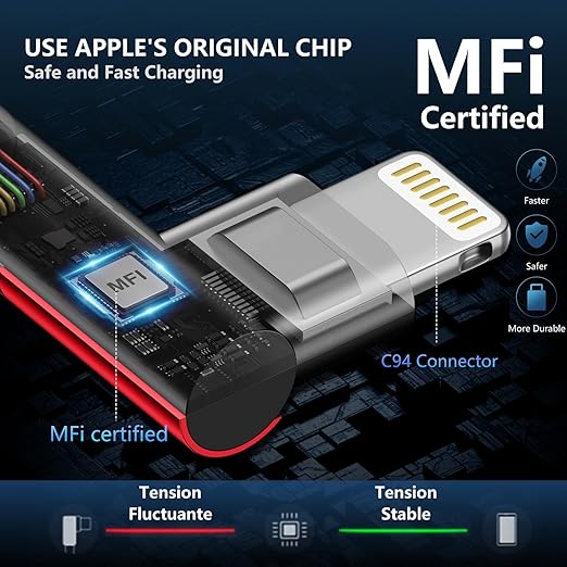 90 Degree USB C to Lightning Cable 10FT, iPhone Charger [Apple MFi Certified] 3Pack Fast Charging Cables Cord, Right Angle Braided USB C Lightning Cable for iPhone 14/13/12/11/Pro Max/Plus/8/7-Red