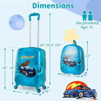 Goplus 2 PCS Kids Luggage, 13" & 16" Carry-on Suitcase w/Spinner Wheels, Telescopic Handle, Hard Shell Rolling Trolley Luggage for Toddler Boys Girls Travel, Airline Approved (Blue, Racing Car)