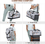 Gym Bag for Men and Women with Shoe & Laptop Compartment, 3-in-1 Sports Travel Duffel Bag Anti-Theft Weekender Carry-on Backpack for Airplane & Workout, Overnight Travel Bag, 35L, Light Grey, Medium