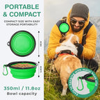 Collapsible Dog Bowls for Travel, Portable Dog Water Bowl & Food Bowl for Dogs and Cats, Foldable Pet Feeding Dish for Walking Hiking Camping with Carabiner, BPA Free (Green)