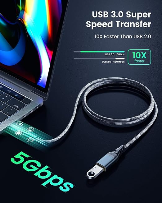 ANDTOBO 10FT USB Extension Cable, USB 3.0 Type A Male to Female Extender Cables High-Speed Data Transfer 5Gbps Compatible with Gamepad, Printer, Webcam, USB Keyboard, Flash Drive, Hard Drive
