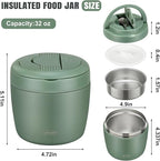 wiwens Thermo Food Jar for Hot Food Adults 32OZ Soup Thermo Lunch Containers Wide Mouth Vacuum Insulated Stainless Steel Leakproof Bento Box with Spoon (Green)