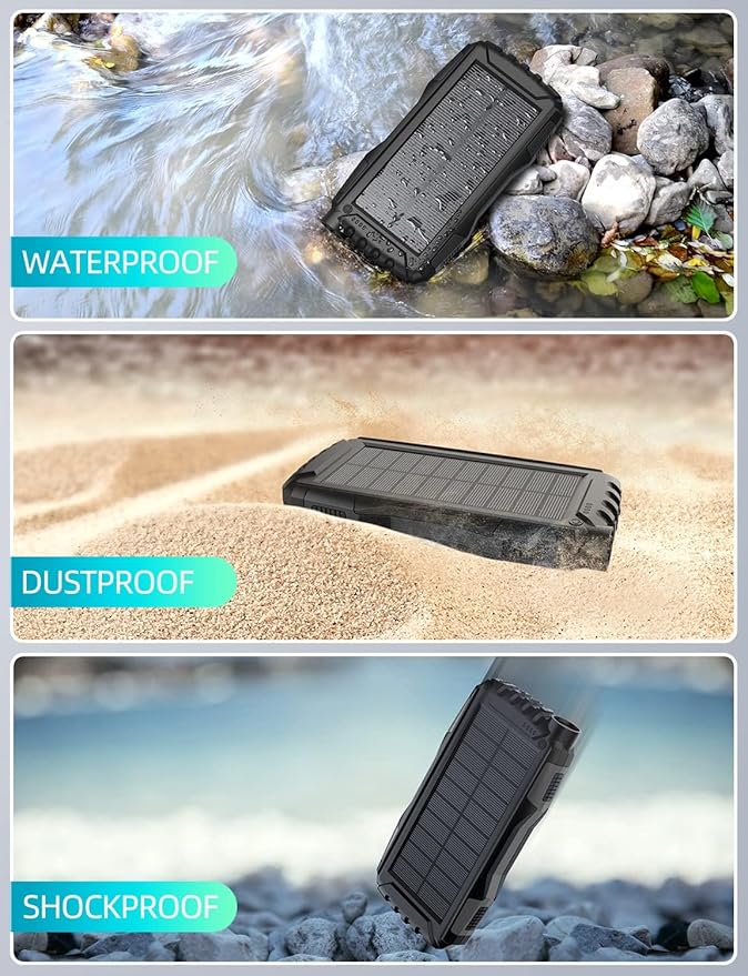 Mregb Solar Charger Power Bank 42800mAh, Portable Charger, Solar Power Bank,External Battery Pack 5V3.1A Qc 3.0 Fast Charger Built-in Super Bright Flashlight (Black)