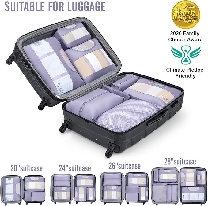 Veken 8 Set Packing Cubes for Travel Essentials, Suitcase Organizer Bags in 4 Sizes, Carry-On Luggage Accessories with Large Laundry & Hanging Toiletry Bag, Must-Have for Airplane, Road Trip & Camping