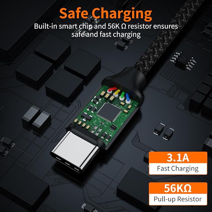 JXMOX USB C Cable,USB A to Type C 3A Fast Charging (10ft 2-Pack) Long Charger Cord Compatible with iPhone 15 16 Pro Max Plus,Samsung Galaxy S20 S10 S9 S8,Note 9 10,A50 A51 A60 A71,Moto Z2 Z3 (Black)