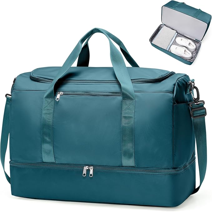 Large Travel Duffle Bag,Carry on Overnight Weekend Bag with Shoes Compartment,Weekender Bags for Women for Travel Business Trips Sport Hospital,Peacock Blue