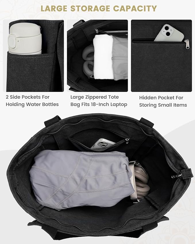 Gonex Yoga Mat Bag, Yoga Gym Bag Tote Bag with Multi Pockets For Women Men, Canvas Yoga Mat Carrier Take in Out Mat Easily For Pilates Travel Workout Office