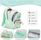 DIGOBAY Backpack for Girls, 3PCS Girls Backpack for School with Lunch Bag Pencil Case, Cute Kids Teens Bookbag for Kindergarten Elementary Preschool Middle School (Green)