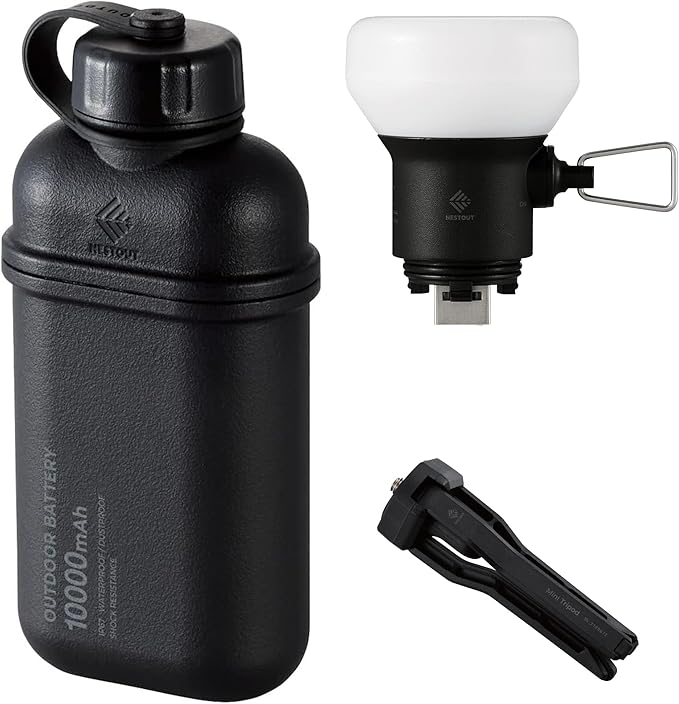 ELECOM NESTOUT Portable Charger and Lamp, 10000mAh Outdoor Battery Power Bank, 20W USB-C Fast Charging PD, Battery and Light for Camping, 300 Lumen LED Lantern Lamp-1 (Black)