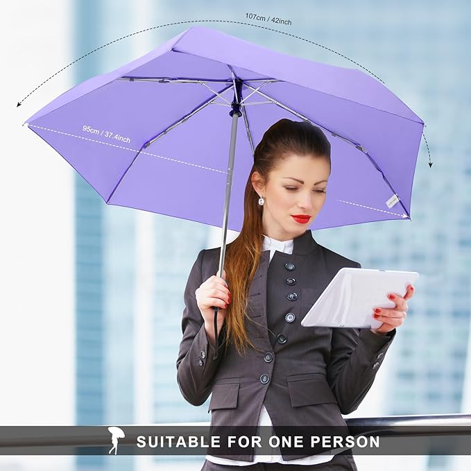 Compact Travel Umbrella for Purse - Flat Handle, Waterproof for Light Rain