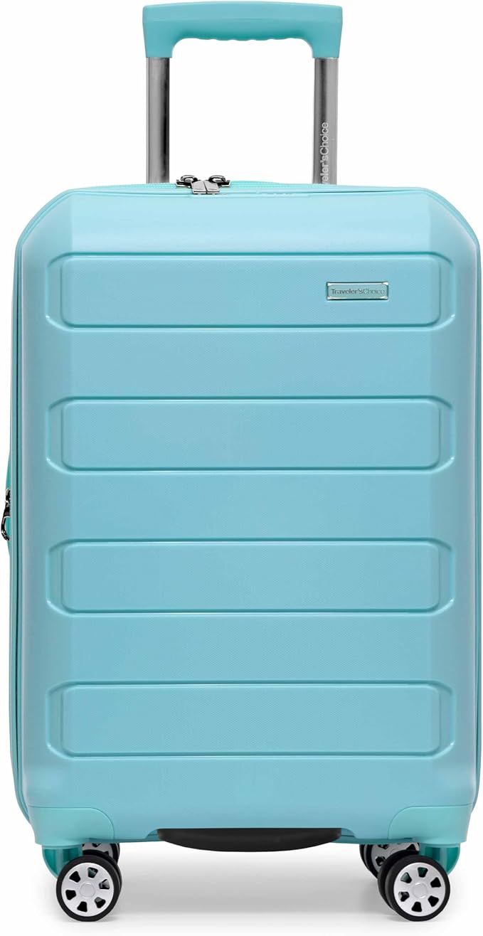 Traveler's Choice Pagosa Hardshell Expandable Luggage with Spinner Wheels, Baby Blue, 22-Inch Carry-on