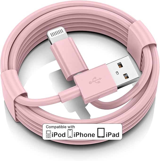 FUPYWP Car iPhone Carplay Cable, Car Charger Cord, USB A to Lightning Cable Fast Charging & Data Transfer for iPhone 14/13/12/11 Pro Max XR XS X 8 7 6 Plus SE Tangle-Free,3ft Pink