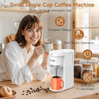 Horavie Small Single Serve Coffee Maker, Fast Brew One Cup Coffee Machine for K Cup and Grounds, 6 to 12 oz. Brew Sizes, Capsule Coffee Machine with Descaling Reminder and Viewing Tank, White