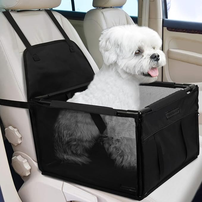 Dog Car Seat Foldable Dog Car Booster Seat Waterproof Breathable Oxford Travel Bag for Small to Medium Dogs, Puppies, and Pets-Pure Black-Upgrade