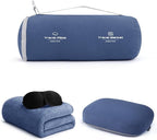 urnexttour 4-in-1 Travel Pillow & Blanket Set with Eye Mask, Memory Foam Neck Support, 50x65 Inch Blanket, Storage Bag for Airplane, Car, Train, Home Travel Blue