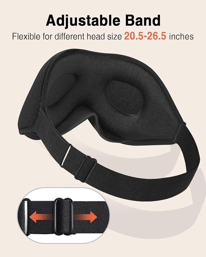 MABAO Sleep Mask for Side Sleeper, Eye Mask for Sleeping Women Men, 3D Contoured Cup No Eye Pressure 100% Light Blocking Sleeping Mask with Adjustable Strap Night Blindfold Flight, Travel, Nap, Black